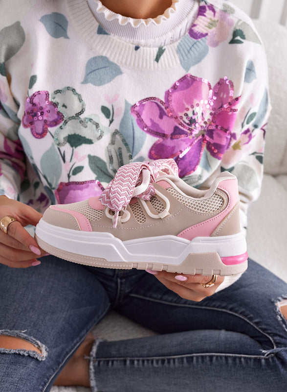 MITE - Sneakers beige e rosa con lacci larghi