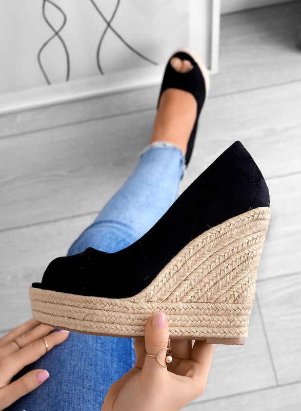 CLEO - Espadrillas nere scamosciate con zeppa