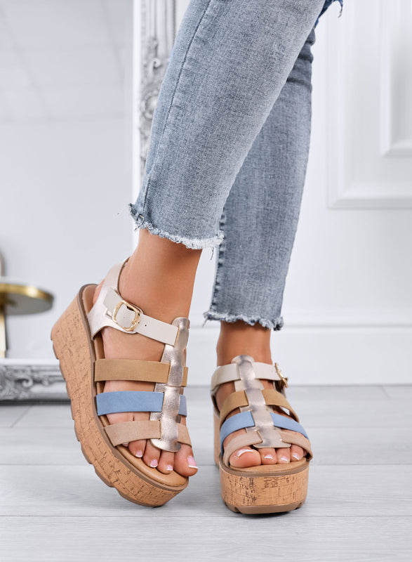 MATILDE - Sandali multicolor con zeppa platform effetto sughero
