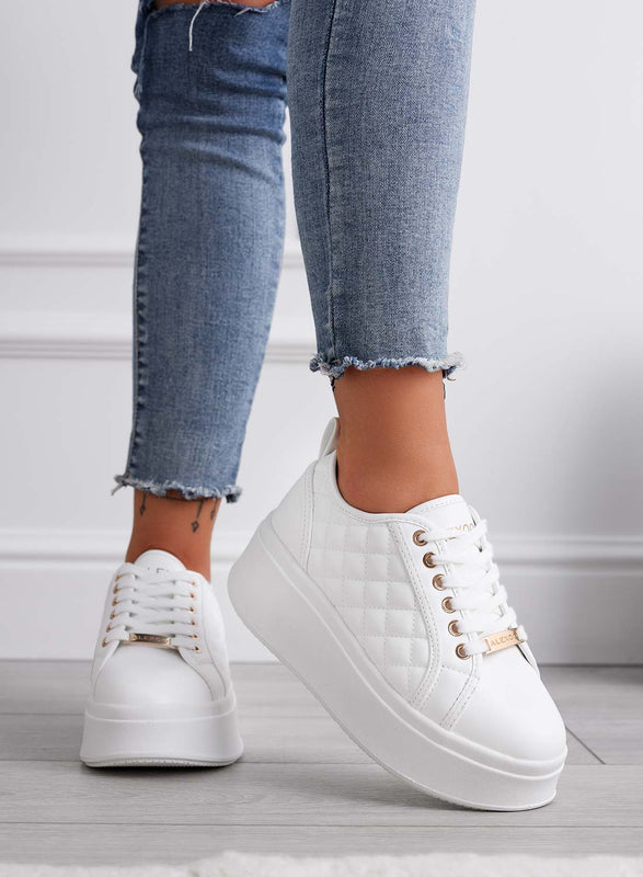 DALILA - Sneakers platform con suola alta trapuntate bianche