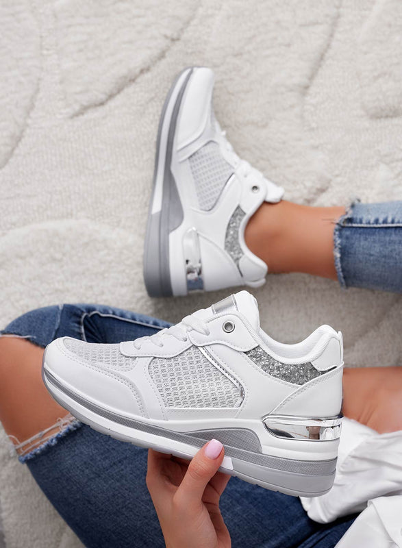 RIVET - Sneakers bianche con inserti glitter argento