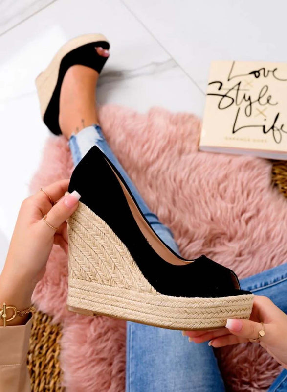 CLEO - Espadrillas nere scamosciate con zeppa