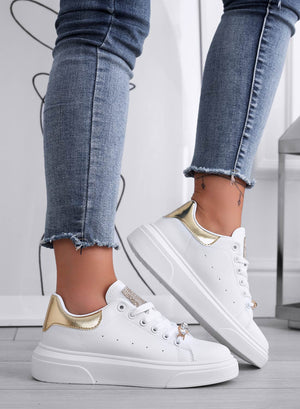ANDREINA - Sneakers bianche con applicazione gioiello e retro oro