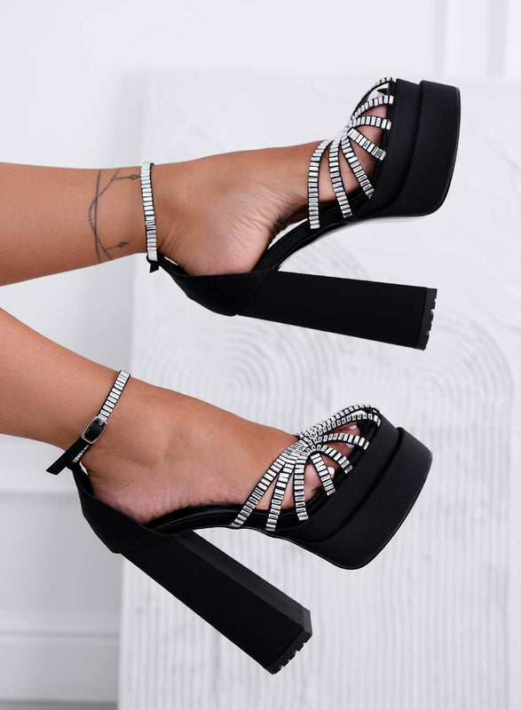 EDITH - Sandali Alexoo neri con strass argento e cinturino