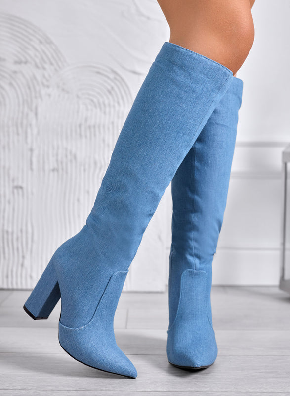 MINERVA - Stivali blu jeans con tacco comodo