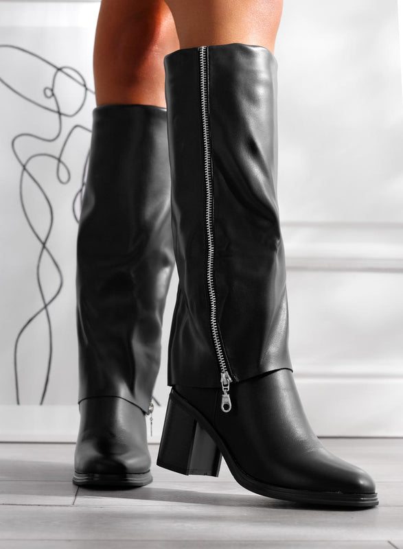 RITA - Stivali neri con tacco comodo e zip