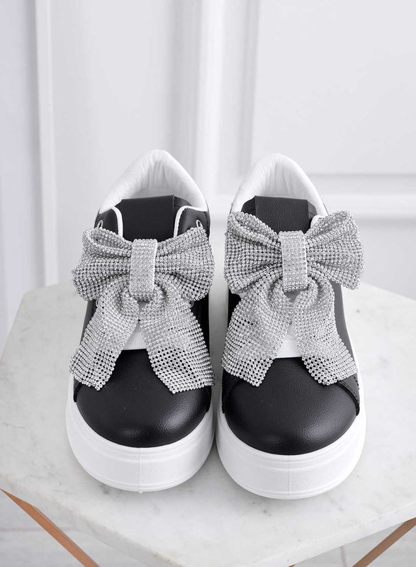 BELGA - Sneakers nere con fiocco in strass