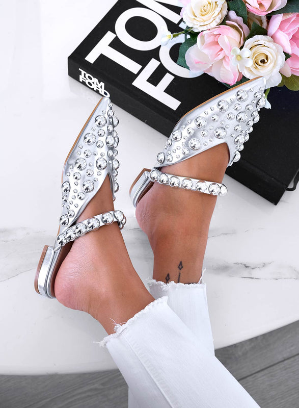 WILDA - Ballerine a sabot argento a punta con borchie a sfera