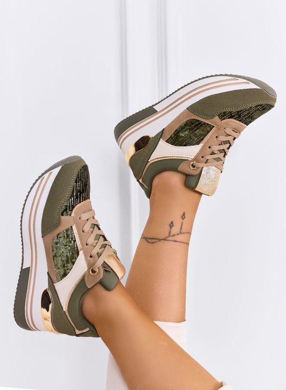 ROSALIA - Sneakers verdi con dettagli beige e glitter