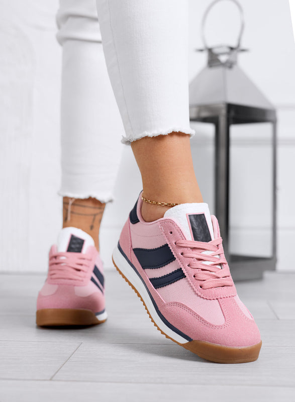 JUNO - Sneakers rosa in tessuto con dettagli blu navy e suola in gomma