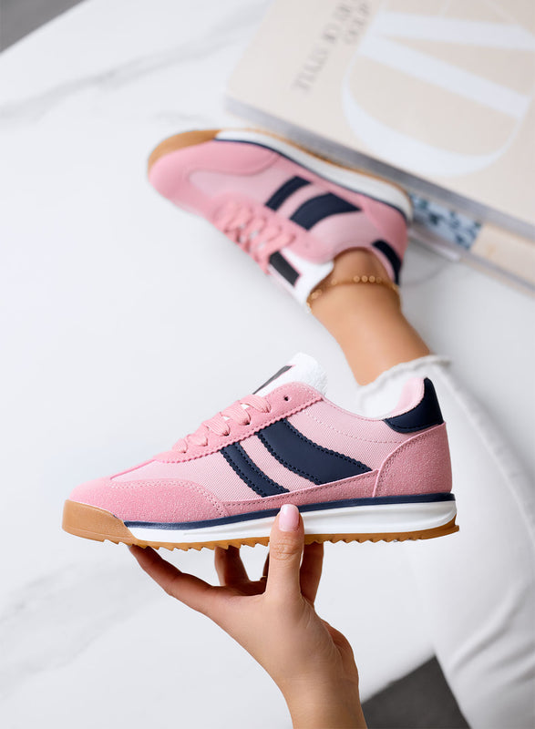 JUNO - Sneakers rosa in tessuto con dettagli blu navy e suola in gomma
