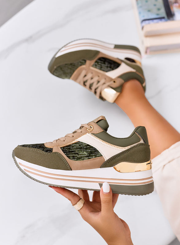 ROSALIA - Sneakers verdi con dettagli beige e glitter