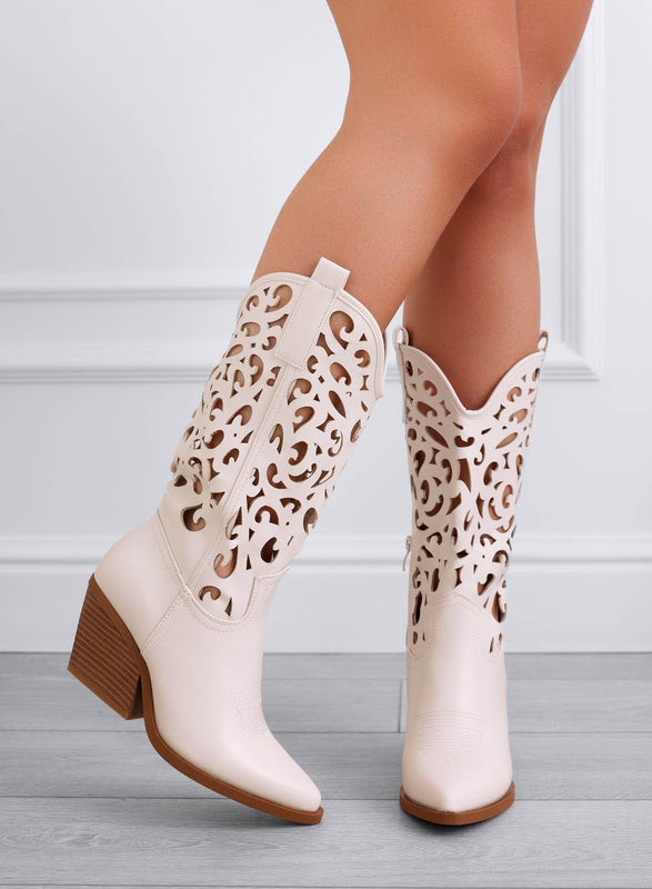 CANOSA - Stivaletti camperos beige traforati