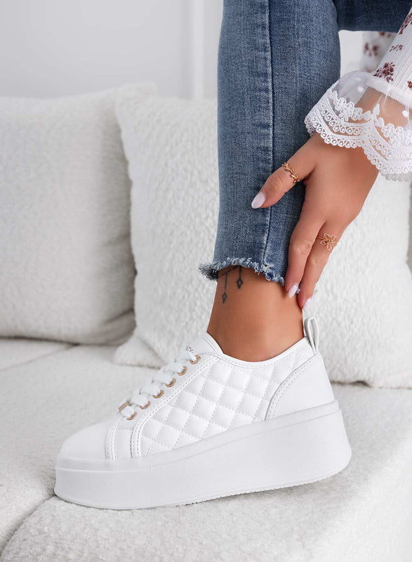 DALILA - Sneakers platform con suola alta trapuntate bianche