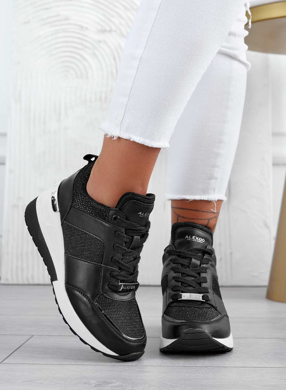 ILIZIA - Sneakers nere Alexoo con zeppa e inserti argento