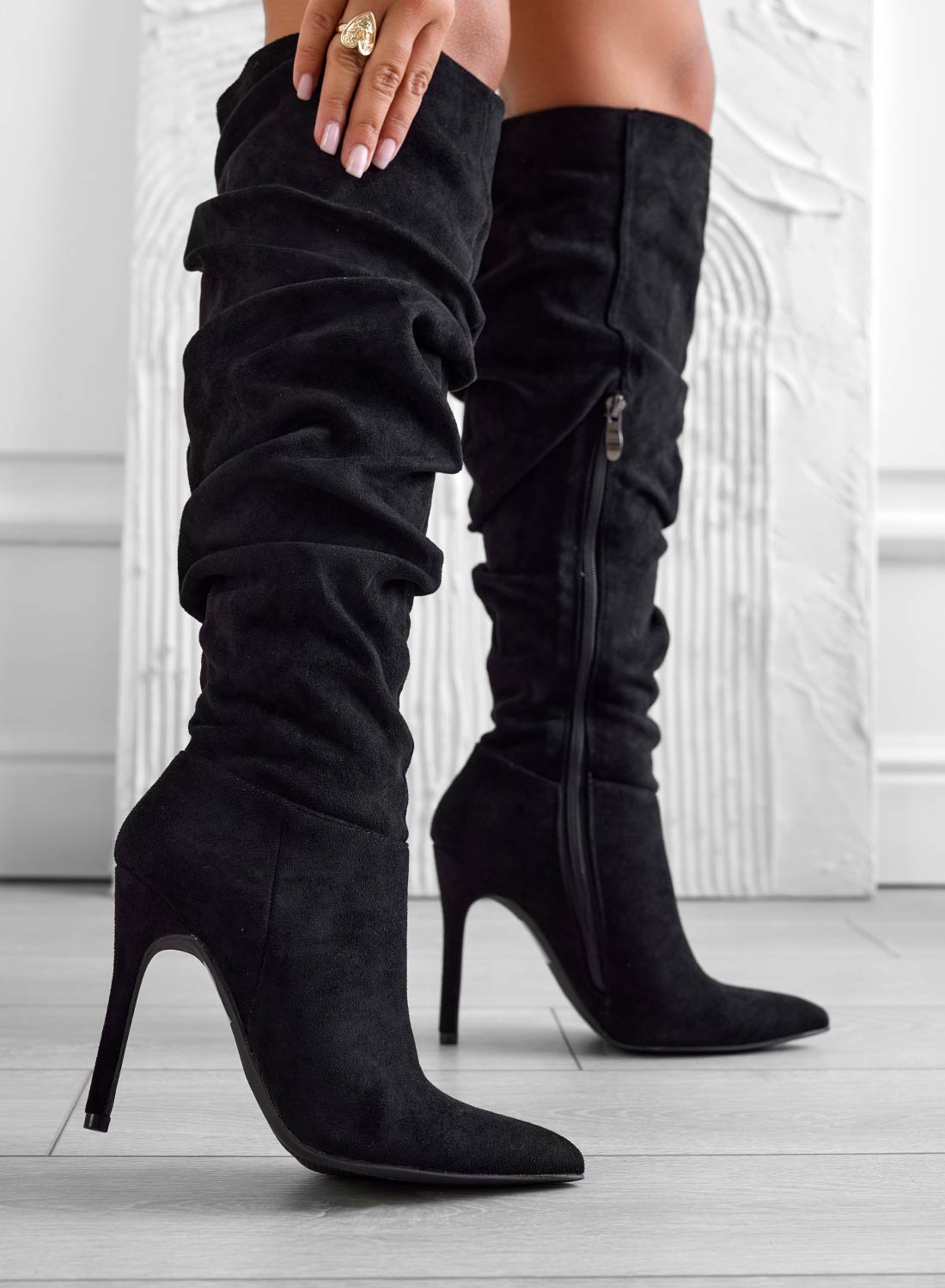 SELENA - Bottes noires Alexoo plissées à talon haut aiguille