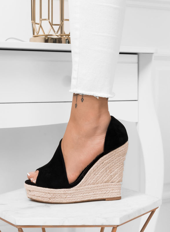 JOLIE - Espadrilles nere con zeppa in corda