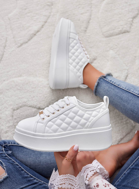 DALILA - Sneakers platform con suola alta trapuntate bianche