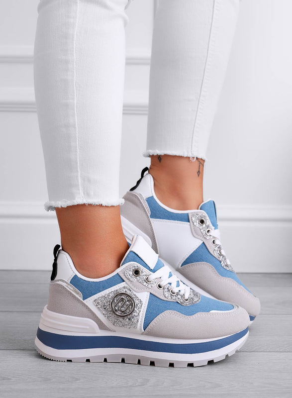 ERSILIA - Sneakers blu in tessuto con inserti argento