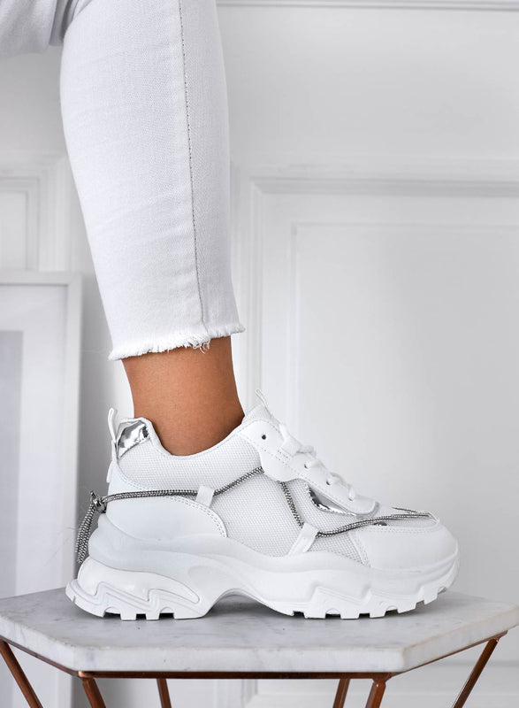 ROSANNA - Sneakers bianche con suola alta e strass