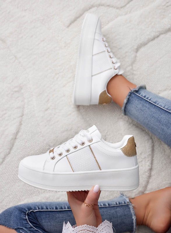 MORENA - Sneakers bianche con inserti glitter oro