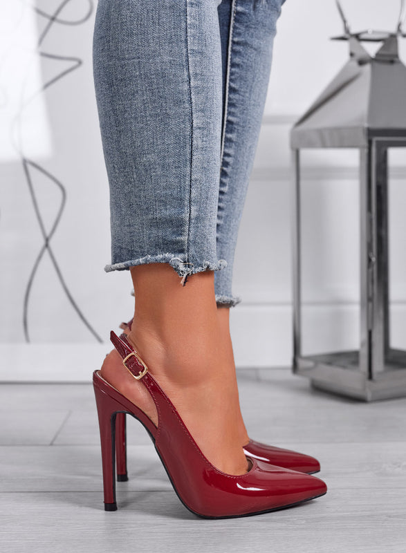 SHADOW - Décolleté bordeaux in vernice con cinturino slingback e tacco 12 cm