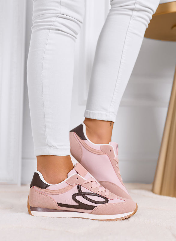 ORSOLA - Sneakers rosa con logo marrone e suola in gomma