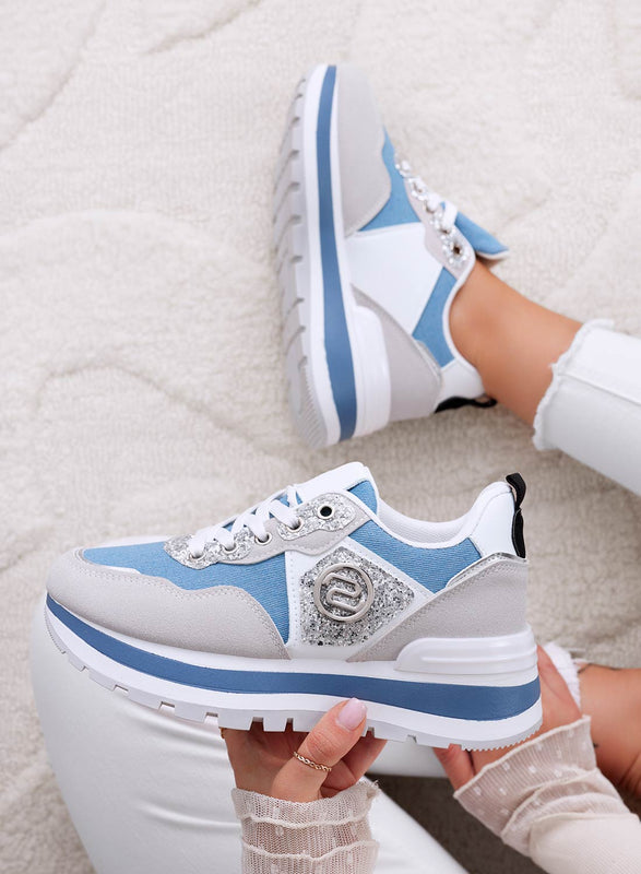 ERSILIA - Sneakers blu in tessuto con inserti argento