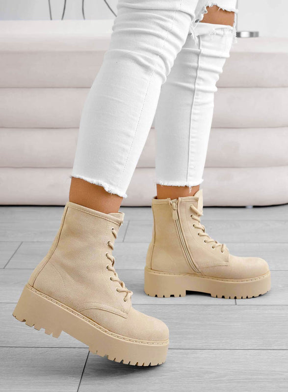 YARA - Stivaletti  anfibi beige scamosciati Alexoo