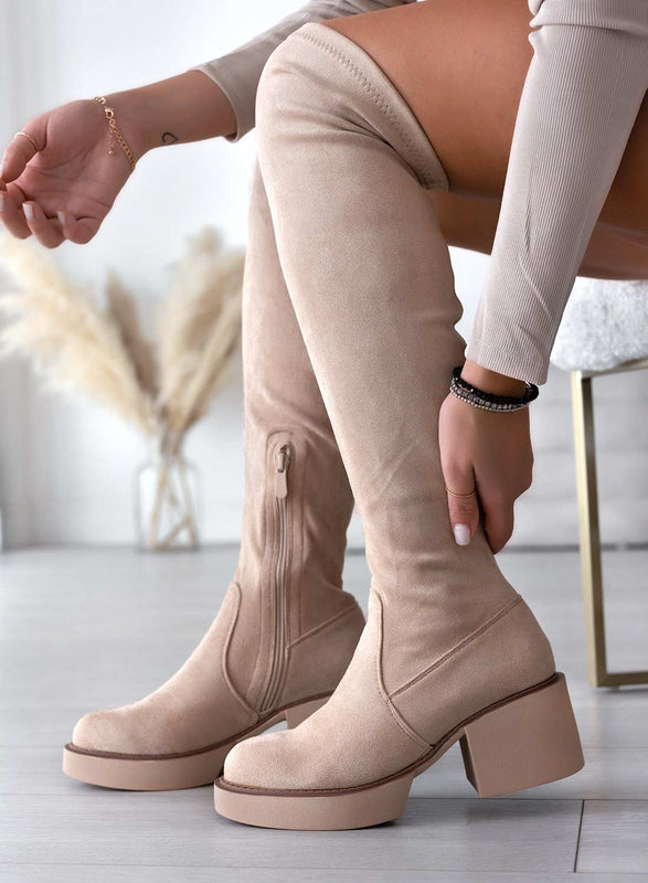 SLOANE - Stivali Alexoo beige scamosciati alla coscia