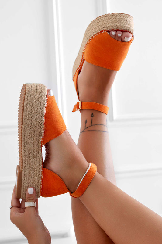 LICIA - Espadrillas arancione con zeppa e cinturino