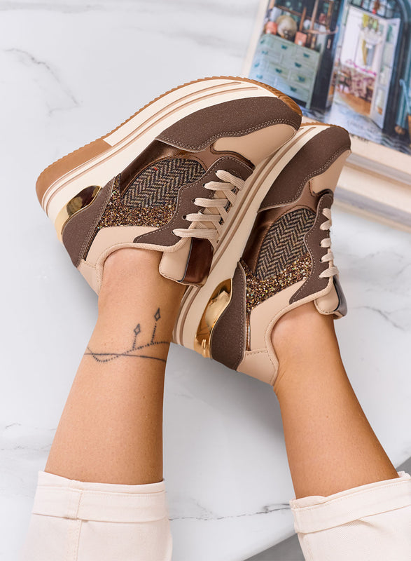 RUBINA - Sneakers marroni con dettagli glitter e metallizzati