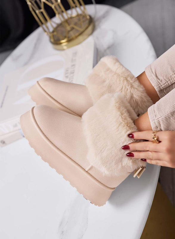 LIAA - Stivaletti beige donna imbottiti con pelliccia morbida