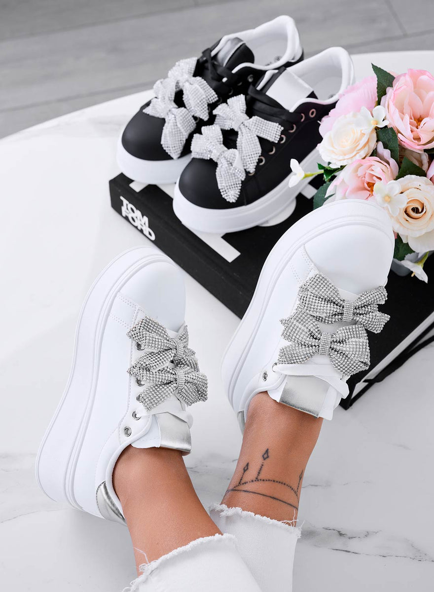 Scarpe Da Ginnastica Lovee Cosee Con Strass E Plateau, Argentate, Taglia 39 EU: Sneakers Scintillanti Per Matrimonio E Feste