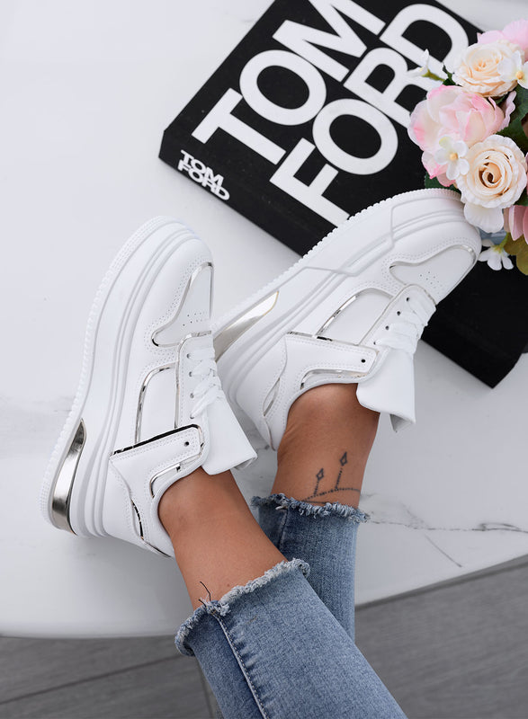 ROBBIE - Sneakers bianche con lacci e bordi argento