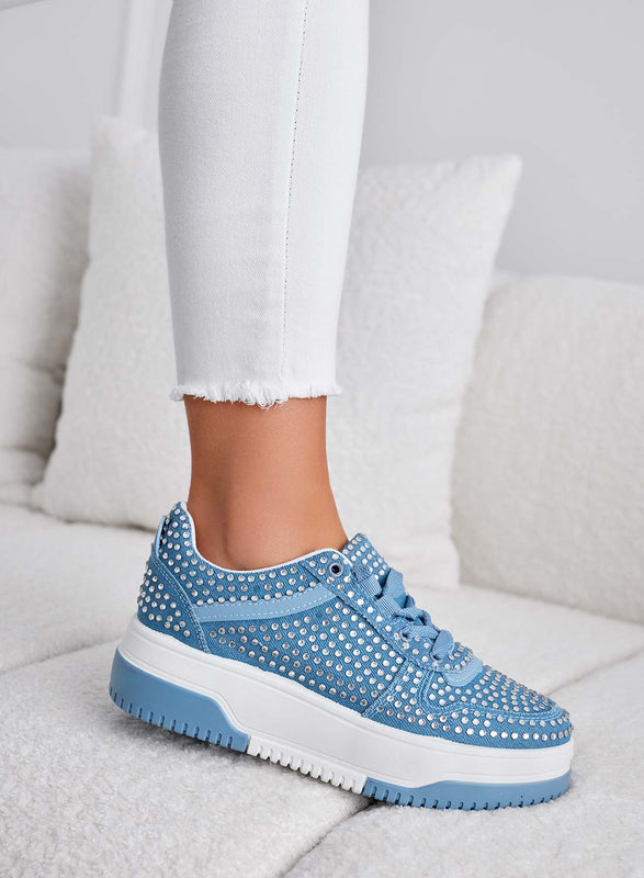 ASTRID - Sneakers blu jeans gioiello con strass