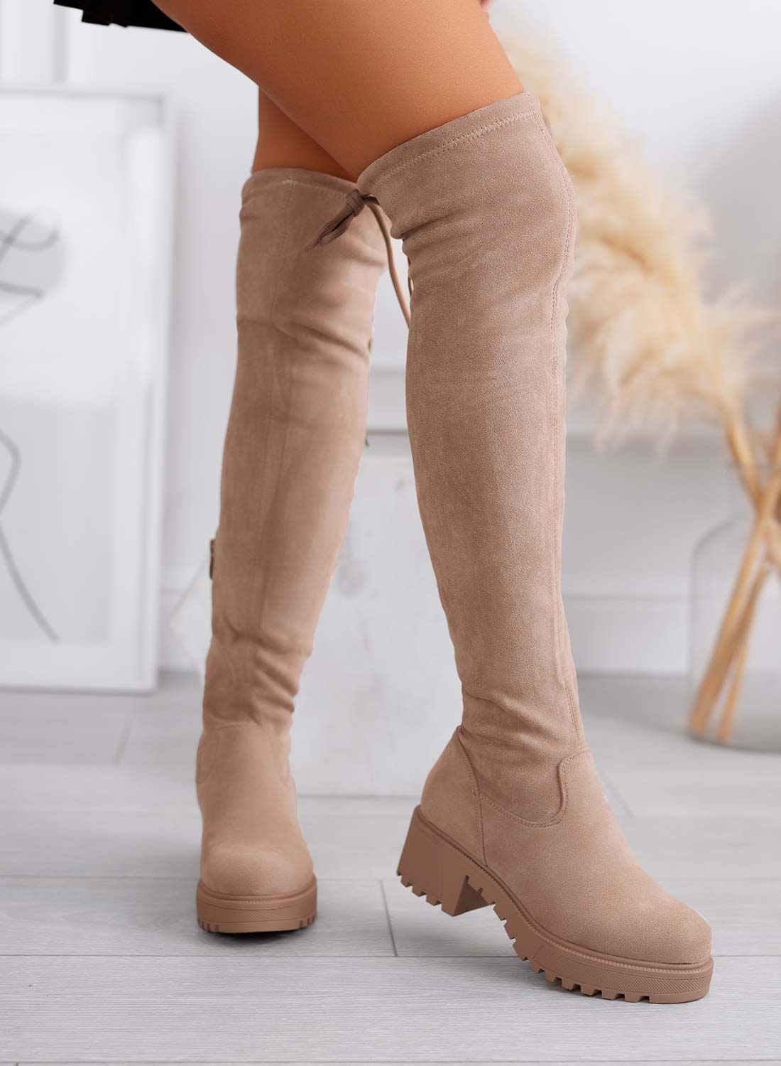FLUX stivali donna fango scamosciati alla coscia con suola chunky