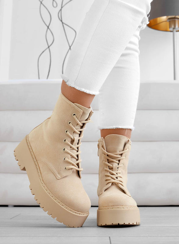 YARA - Stivaletti  anfibi beige scamosciati Alexoo