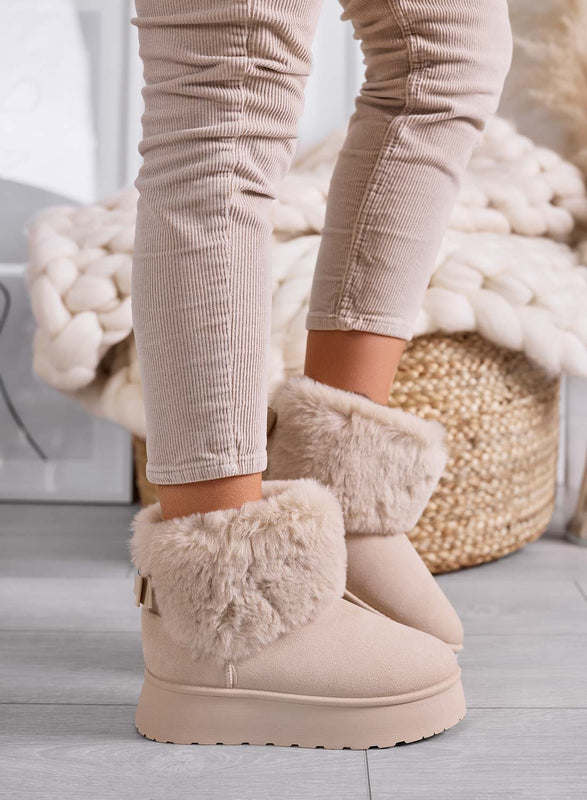 LIAA - Stivaletti beige donna imbottiti con pelliccia morbida