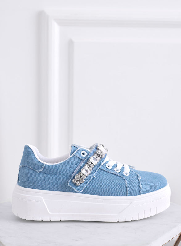 ABEL - Sneakers blu jeans con fascia in strass