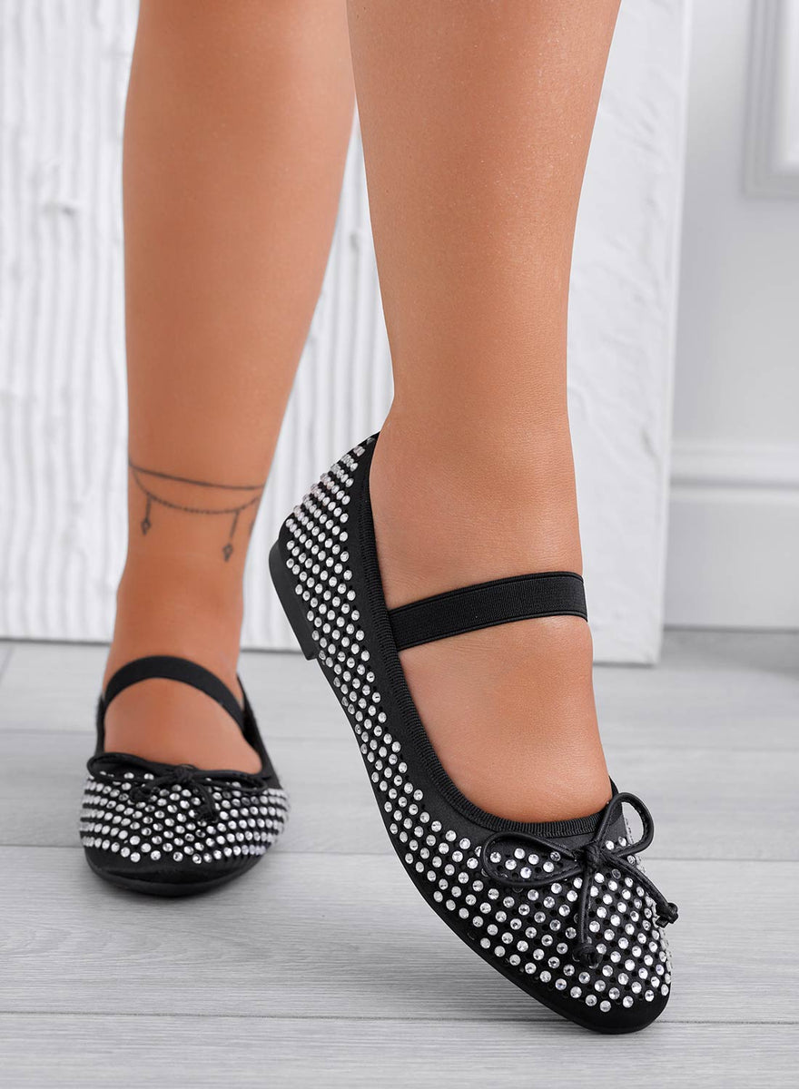 Ballerine nere gioiello con fiocco – Alexoo
