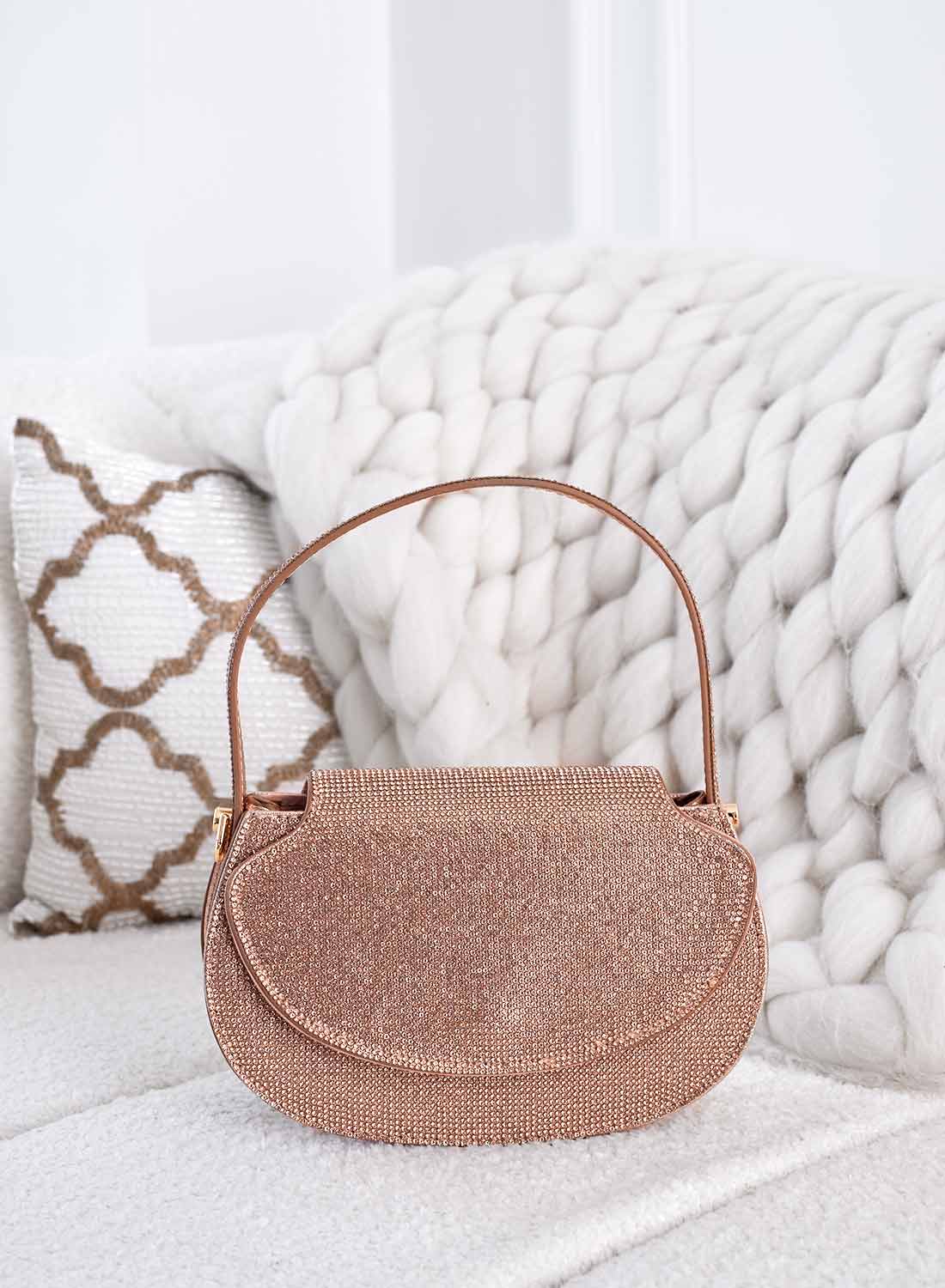 Borsa oro rosa con strass e catena B233