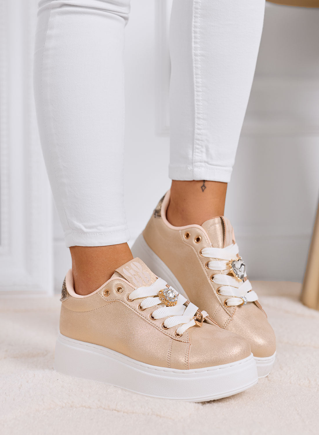 Rose Gold Gielli Lace Up Leather Trainers Leather Sneaker Ted