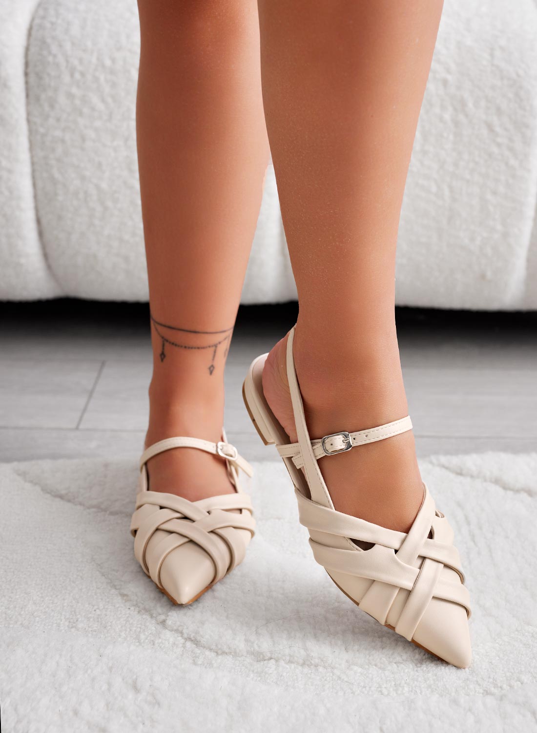 CLARA - Ballerine beige slingback intrecciate