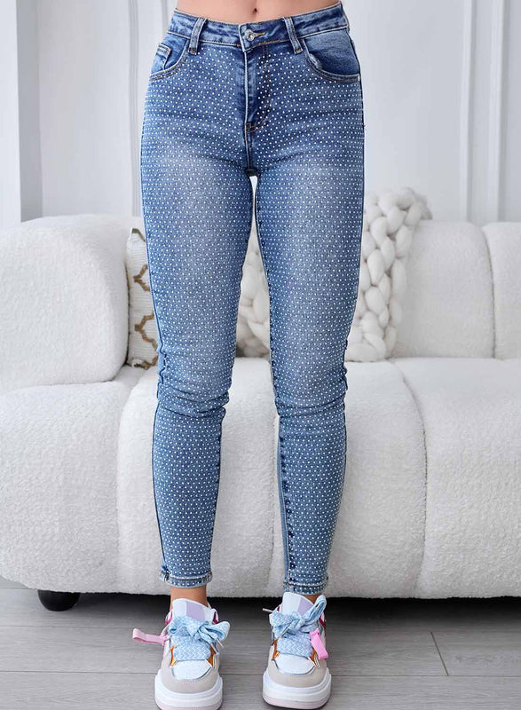 Jeans skinny blu con brillantini