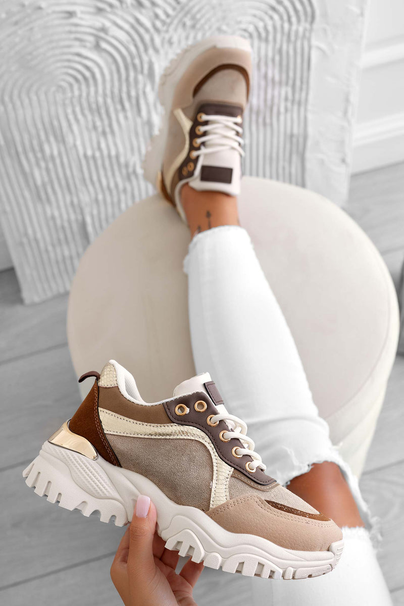 Sneakers fango con suola alta e pannelli a contrasto – Alexoo