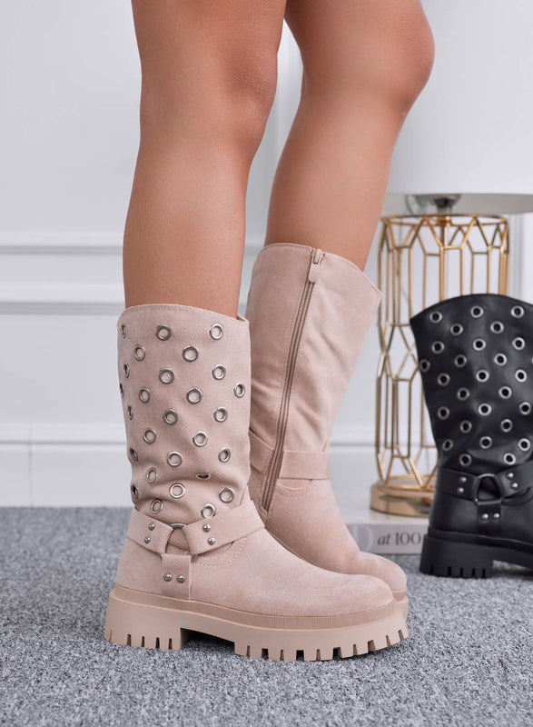ORNELLA - Stivaletti beige Alexoo biker con occhielli