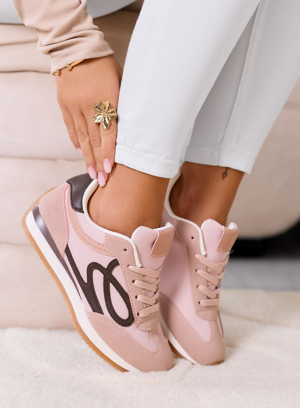 ORSOLA - Sneakers rosa con logo marrone e suola in gomma