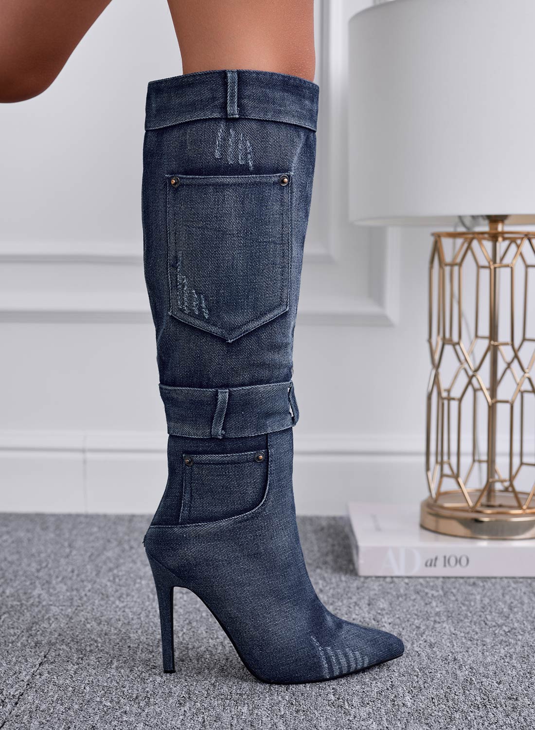 Stivali blu jeans con tacco alto