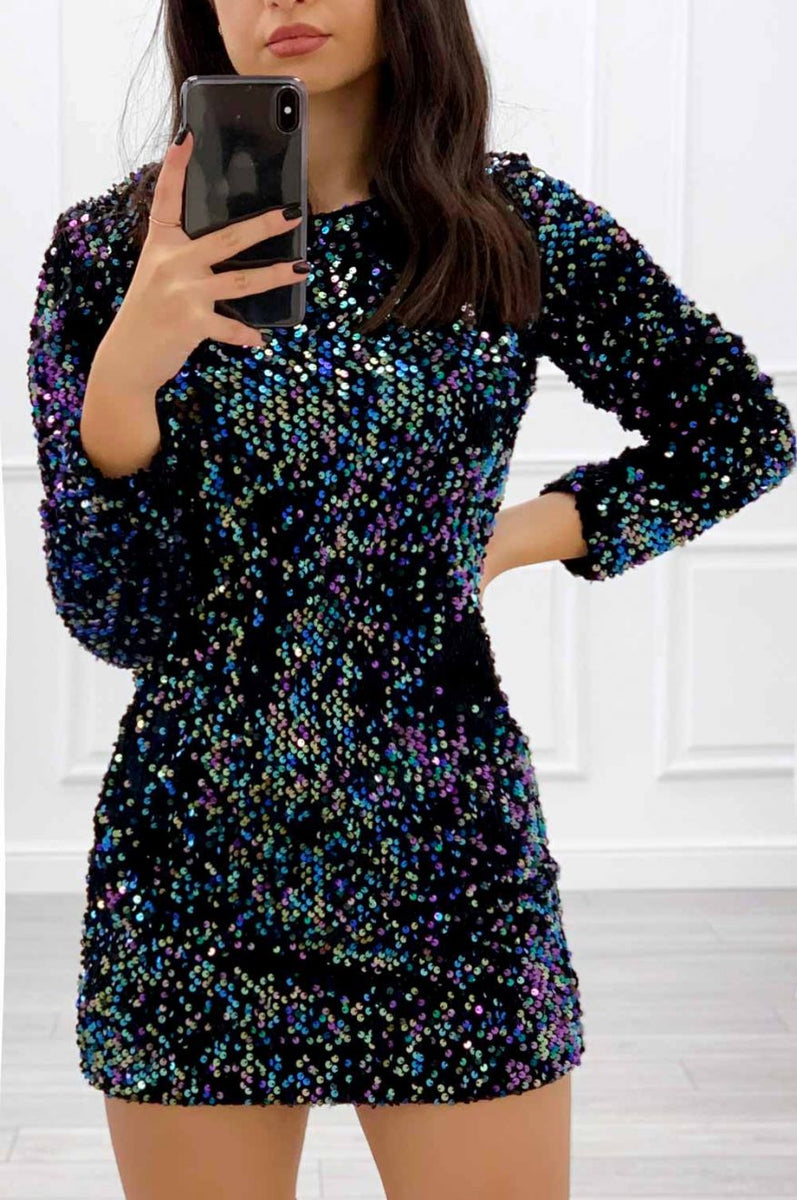 Abito a maniche lunghe in paillettes Multicolor Alexoo